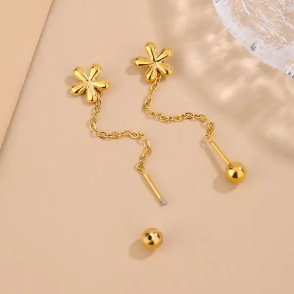 Wholesale 201 Stainless Steel 304 Stainless Steel Plastic Flower Ion Plating (IP) 18K Gold Plated Classic Style Waterproof Non Tarnish Multicolor-Golden Yellow Drop Earrings