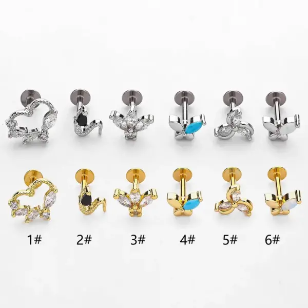 1 Piece Lip Rings Simple Style Crown Snake 316L Stainless Steel Waterproof Non Tarnish Surgical Steel December Birthstone Turquoise Zircon Vacuum Plating Gold Plated Lip Rings