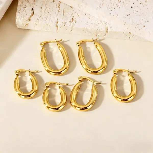 Wholesale Titanium Steel Geometric Earrings For Women Non-Fading Autumn Winter Jewelry Golden Color Stainless Steel Post Back