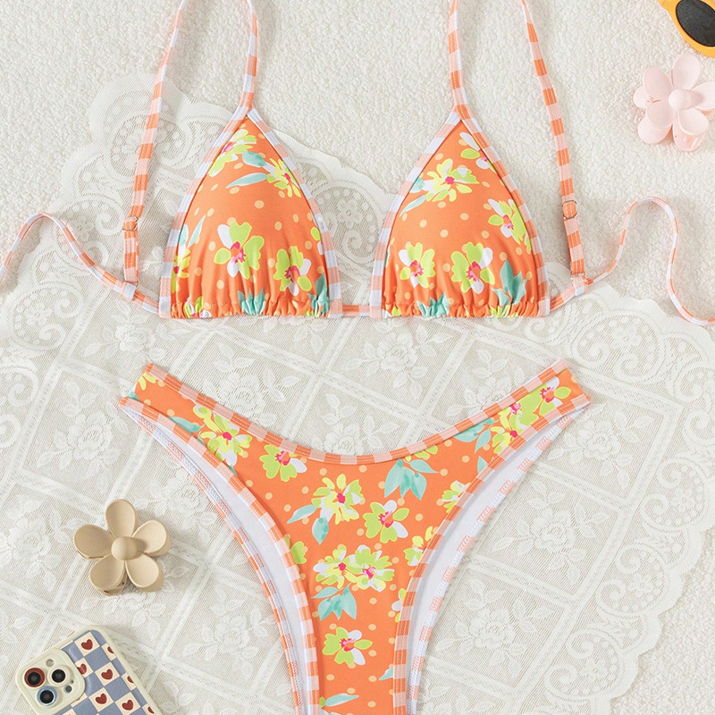 Wholesale 2025 New European and American Split Bikini Swimsuit Cross-Border Amazon Floral Sexy Beach Vacation Bikini