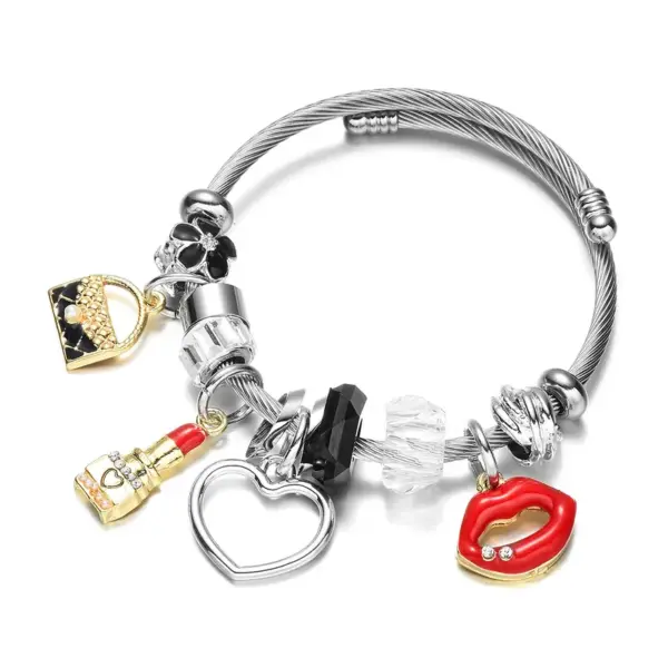 Wholesale Fashion Heart Shape Titanium Steel Inlay Zircon Bangle 1 Piece