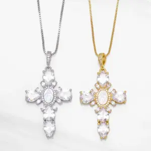 Retro Religious Virgin Mary Cross Pendant For Men And Women Exaggerated Copper Necklace