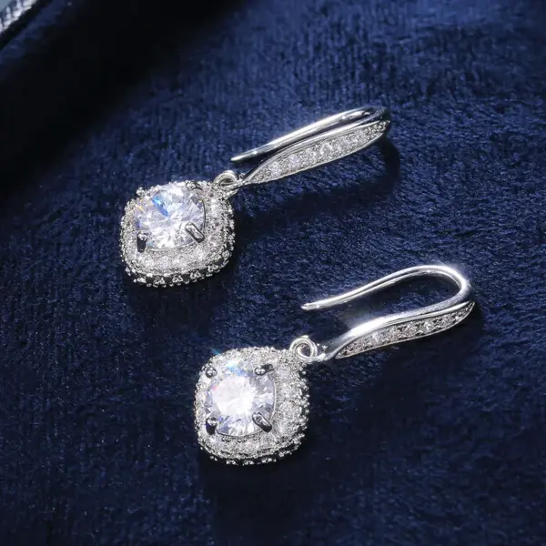 Wholesale Fashion Square Inlaid Zircon Copper Drop Earrings Wholesale
