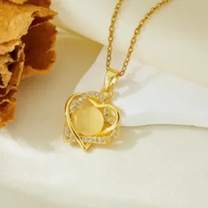 Gold Double Hollow Heart Necklace T021