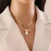 Wholesale 18K Gold Real Gold Plated 304 Stainless Steel Ion Plating (IP) Zircon Heart Shape Bow Knot Waterproof Non Tarnish Elegant Pendant Necklace For Women's