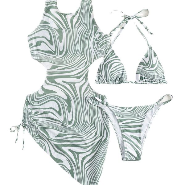 oly-db204863072839ec1807e7d5ae1df4b8 Wholesale 2023 New Light Green Zebra Bikini Three-piece Set