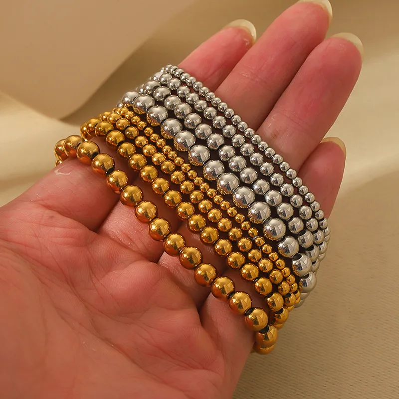 Wholesale IG Style Solid Color 304 Stainless Steel Elastic String 18K Gold Plated Bracelets In Bulk