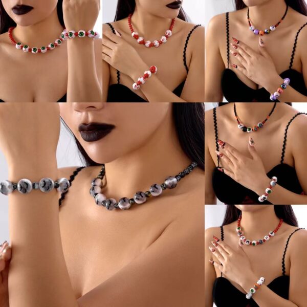 Wholesale Dark Gothic Halloween Wooden Bead Necklace Bracelet