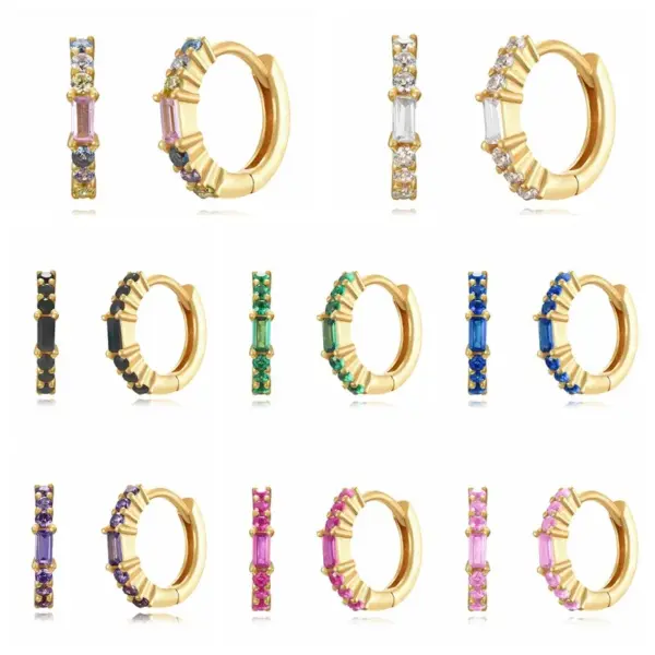 Wholesale Copper Geometric PVD Coated Zircon 18K Real Gold Plated Simple Style Classic Style Earrings