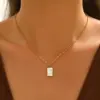 Wholesale A Simple 304 Stainless Steel 18K Gold Plated Vacuum Electroplating (In Furnace) Artificial Diamond Rectangular Asymmetric Handmade Chain Collarbone Necklace