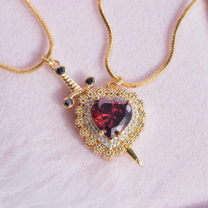 Wholesale Cross-border European and American simple sword love diamond pendant suit two-color cole clavicle chain men and women Gift pair necklace