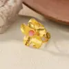 Wholesale Romantic Flower Moon Butterfly Shark Pattern Open Ring 18K Gold Plated Luxury Zircon Imitation Jade Women's Jewelry Banquet Party Wedding Jewelry Stainless Steel
