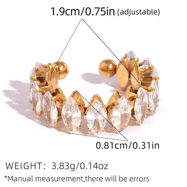 Wholesale 304 Stainless Steel 18K Gold Plated Women Stainless Steel Zircon Geometric Open Ring Women Jewelry Accessories Holiday Gifts