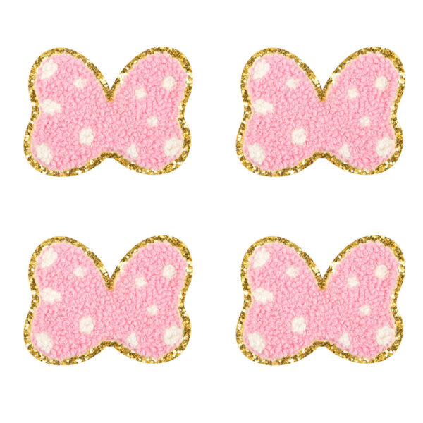 Wholesale Chenille Bow Cloth Patch Plush Embroider Patch Seam-Free Washable Cute Patch Embroider Decorative Cloth Patch