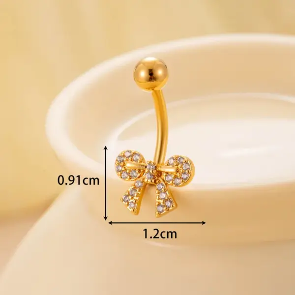 Wholesale 1 Piece 316 Stainless Steel Copper Zircon Belly Rings Heart Shape Bow Knot