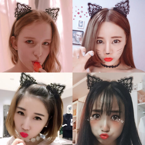 Wholesale Foreign trade cute sexy black lace cat ear hair band lace hair band headdress adult