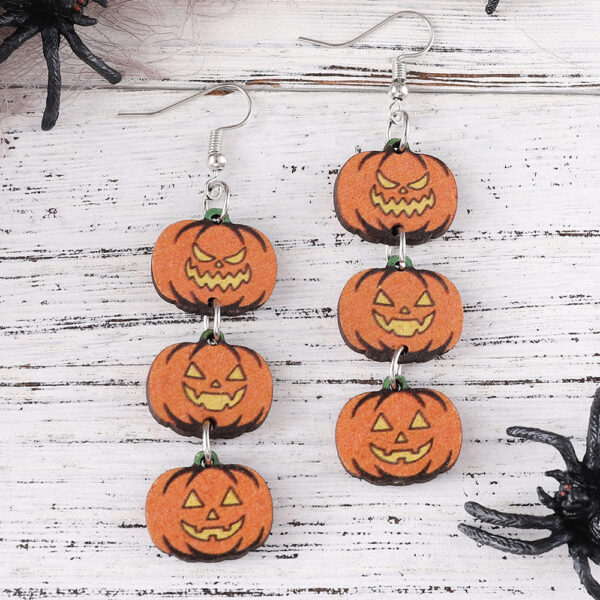 Wholesale Halloween Gothic style splicing triple wooden double-sided funny earrings