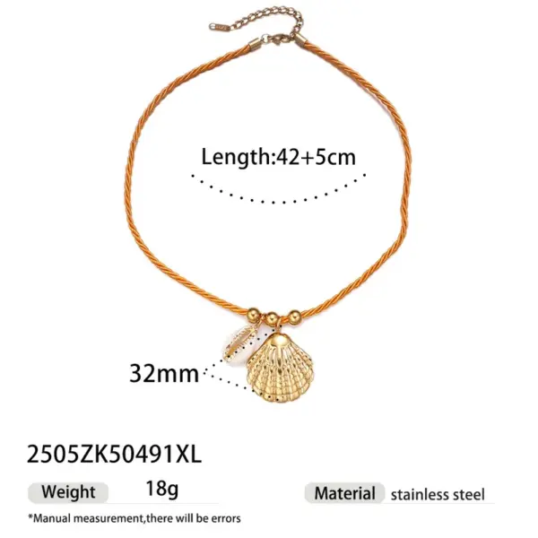 Wholesale Tina Stainless Steel Necklace Simple High-End Ocean Element Shell Colorful Rope Pendant Necklace Jewelry