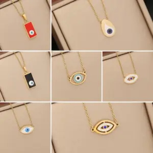 Wholesale 1 Piece Fashion Devil's Eye Stainless Steel Enamel Hollow Out Inlay Zircon Pendant Necklace