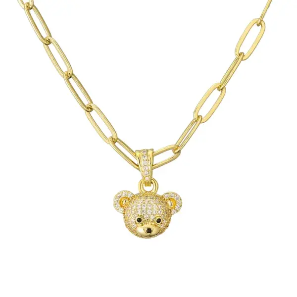 Wholesale Ig Style Cute Little Bear Copper Gold Plated Zircon Pendant Necklace In Bulk