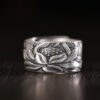 Wholesale Old silversmith 999 Thai silver Lotus self-discipline retro Heart Sutra ring men's and women's fashion National style living mouth food finger ring niche
