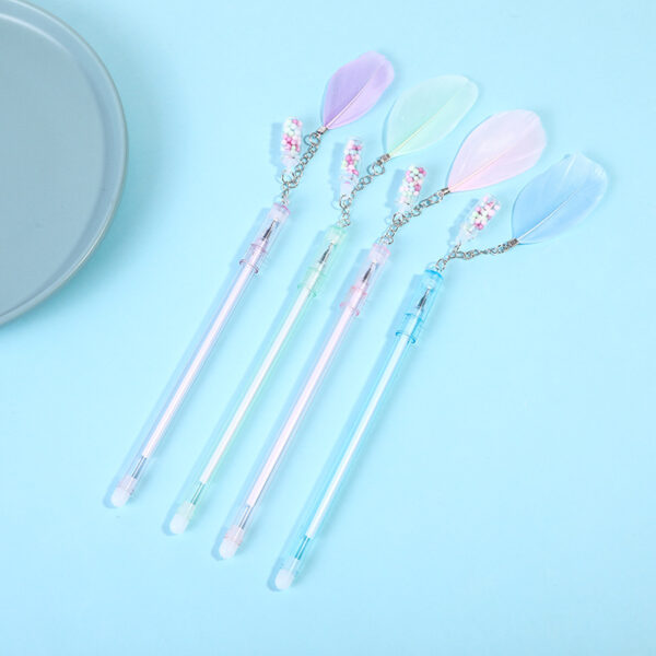 Wholesale Creative feather drift bottle pendant gel pen ins high color value pendant sign pen student erasable fountain pen