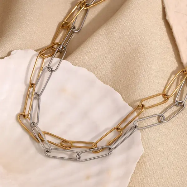 Wholesale PVD Coated Real Gold Plated Geometric 304 Stainless Steel Simple Style Waterproof Non Tarnish 304 Stainless Steel Chain Necklace