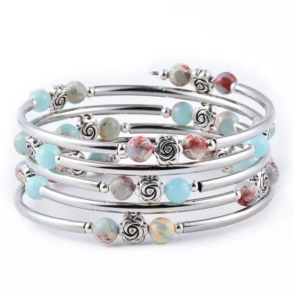 Wholesale Fashion Flower Natural Stone Beaded Layered Bracelets