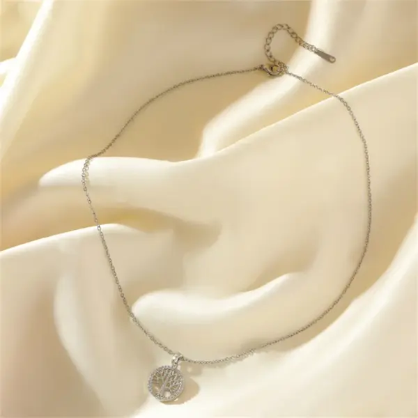 Wholesale Water Plating Vacuum Real Gold Plated White Life Tree 304 Stainless Steel Titanium Simple Style Waterproof Non Tarnish 201 Pendant Necklace