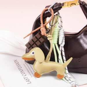 Type a dachshund chocolate + bear silicone rope + miu style lanyard - avocado green