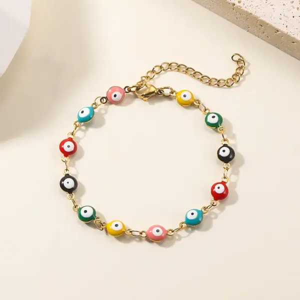 Wholesale PVD Coated 18K Gold Plated Devil's Eye 201 Stainless Steel Simple Style Waterproof Non Tarnish 201 Stainless Steel Bracelets