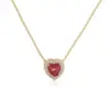 Wholesale Jewelry Elegant Luxurious Shiny Red Heart Copper Birthstone 18K Gold Plated Plating Inlay Cable Chain Pendant Necklace Necklace