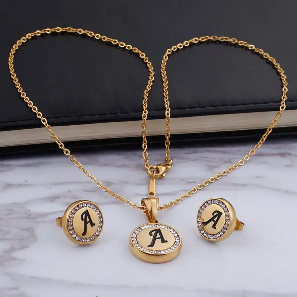 Wholesale PVD Coated 18K Gold Plated Letter Stainless Steel Sweet Waterproof Non Tarnish Earrings Necklace