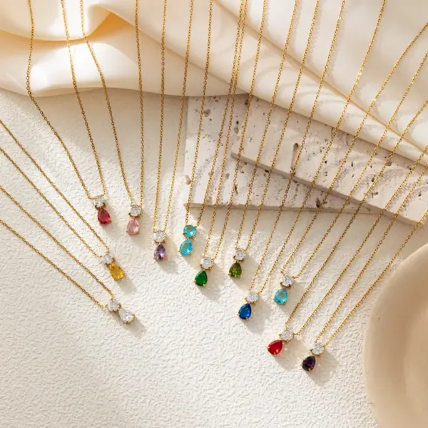 Wholesale PVD Coated 18K Gold Plated Water Droplets 201 Stainless Steel 304 Simple Style Waterproof Non Tarnish Pendant Necklace