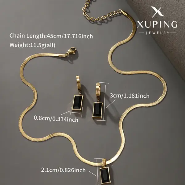 304 Stainless Steel 18K Gold Plated Glam Luxurious XUPING Plating Inlay Rectangle Artificial Gemstones Earrings Necklace