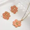 Wholesale European And American Hot-Selling Fashion INS Style 304 Stainless Steel Water Plated Imitation Gold Colorful Oil Drop Flower Earrings Necklace Jewelry Set