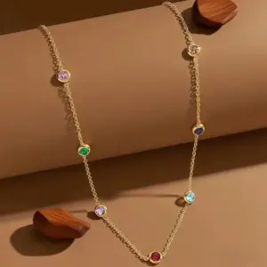 X0363-Colorful Zircon-Necklace- Gold