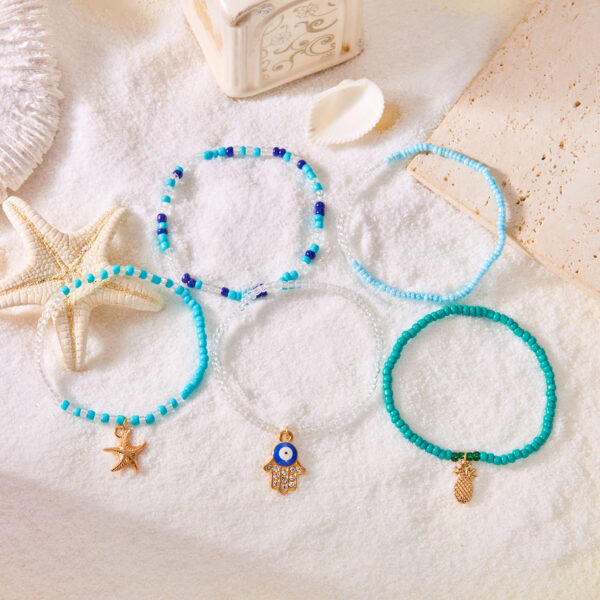 Wholesale Cross Border Bohemian Style Pineapple Starfish Palm Beaded Shell Bracelet Vacation Style Devil's Eye Bracelet suit