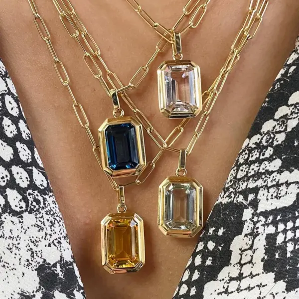 Wholesale Jewelry IG Style Square 304 Stainless Steel Zircon Plating Inlay Stainless Steel Necklaces
