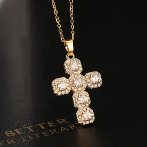 Wholesale Fashion Cross Copper Inlay Zircon Pendant Necklace 1 Piece