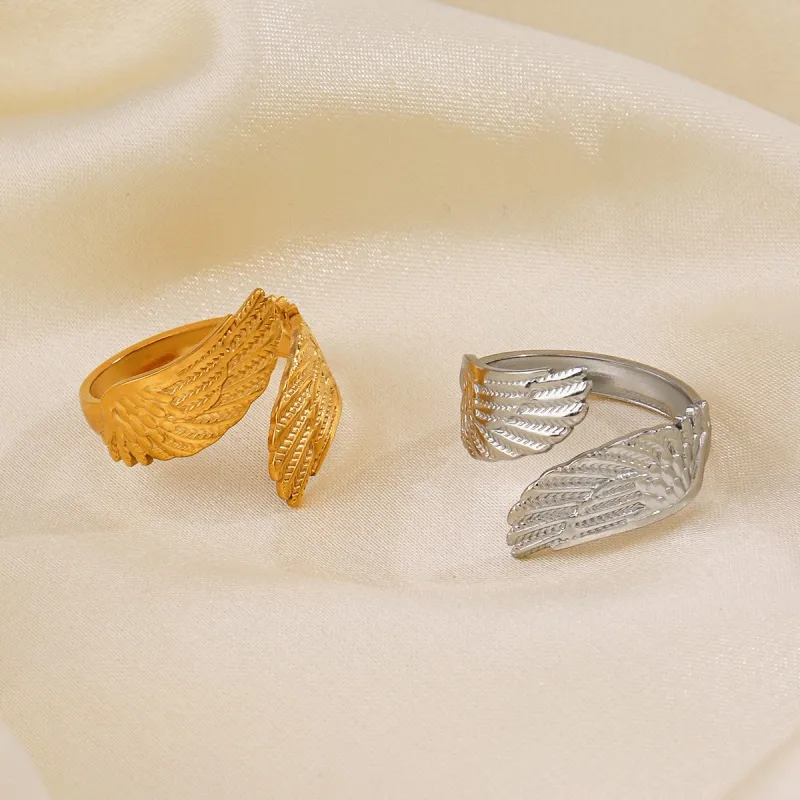 Wholesale PVD Coated 18K Gold Plated Wings 304 Stainless Steel Simple Style Classic Style Waterproof Non Tarnish Open Rings