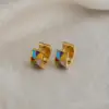 Wholesale PVD Coated Real Gold Plated 18K Gold Color Block 201 Stainless Steel IG Style Waterproof Non Tarnish Earrings