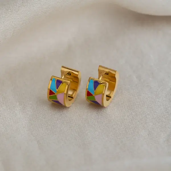 Wholesale PVD Coated Real Gold Plated 18K Gold Color Block 201 Stainless Steel IG Style Waterproof Non Tarnish Earrings