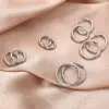 Wholesale Classic Stainless Steel Round Wire Earrings Fashionable Clip-Ons Geometric Pattern Polished Lines Unisex Hoop Studs