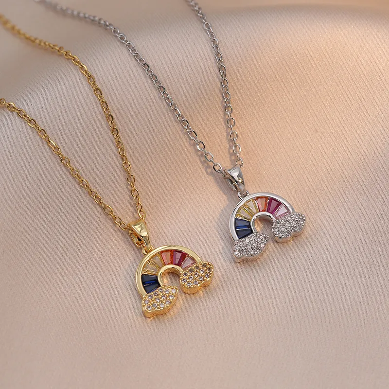 Wholesale PVD Coated Real Gold Plated Rainbow Stainless Steel Casual Waterproof Non Tarnish Titanium Steel Pendant Necklace