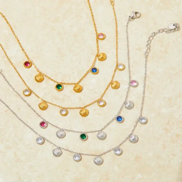 PVD Coated Real Gold Plated 16K Gold White Gold Plated Gold Plating Shell 304 Stainless Steel Elegant Waterproof Non Tarnish Anklet Necklace