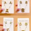 304 Stainless Steel Letter PVD Coated Golden Plated Elegant Hip-Hop Simple Style Gold Jewelry Set
