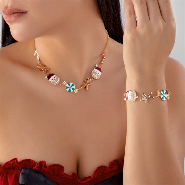 Wholesale Rhinestone Santa Gingerbread Man Candy Cane Bracelet Necklace