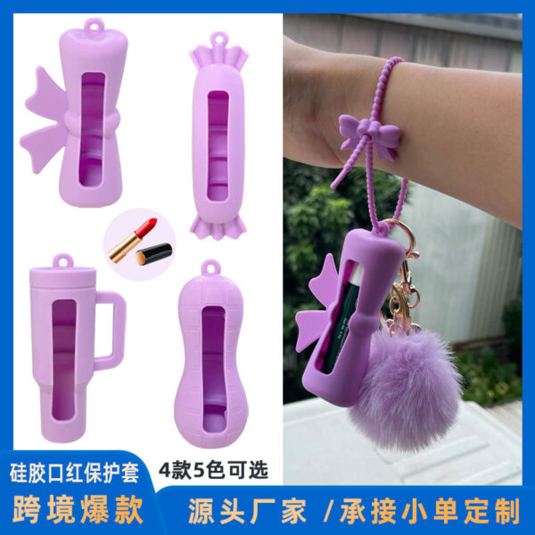 Wholesale Lipstick case silicone protective case bow lipstick bag keychain