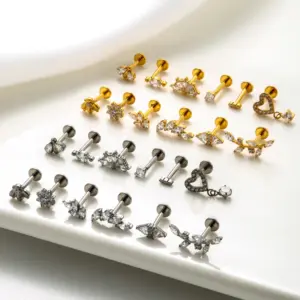1 Piece Ear Cartilage Rings & Studs IG Style Vintage Style Leaves Heart Shape Bee Pure Titanium Plating Inlay Zircon